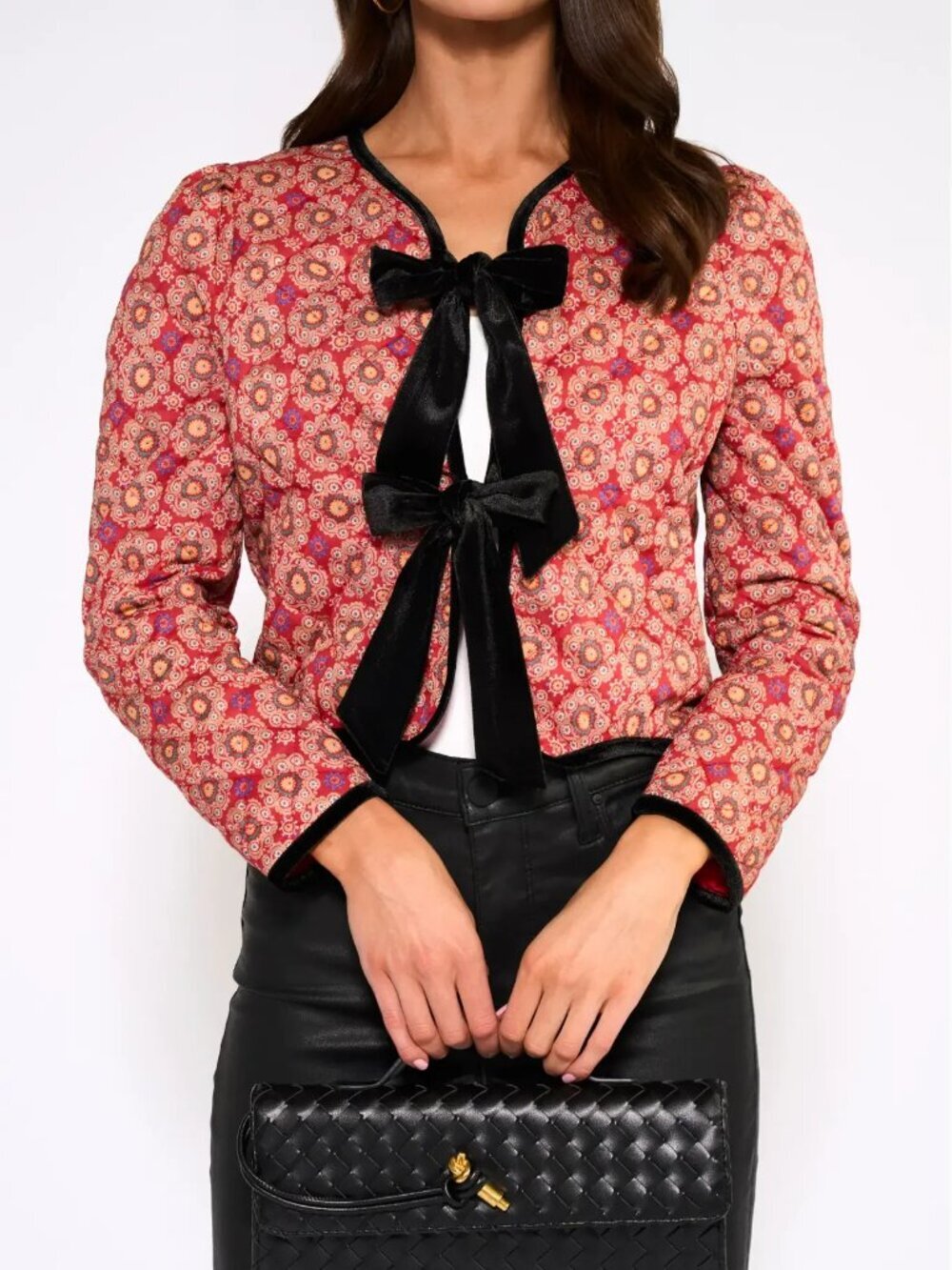 AVARA Quilted Jacket Ember Velvet Bow Front Floral Cottagecore Medallion Small